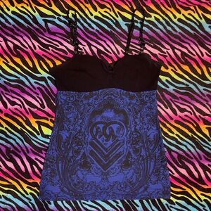 Y2k grunge goth rare 2000s Metal Mulisha Edgy Black and Blue Camisole